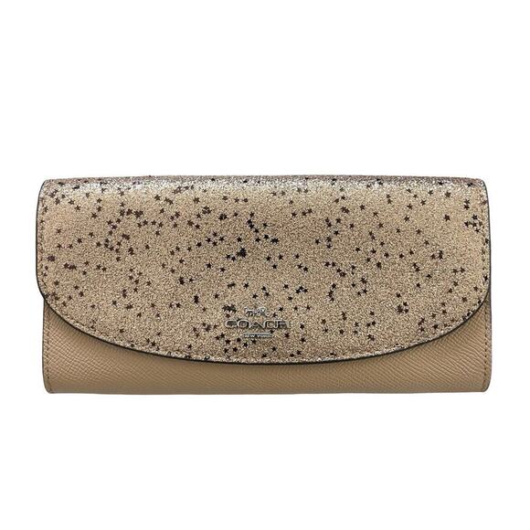 Coach Gold Glitter And Stars Slim Envelope Leather Wallet Large F38692 - Picture 1 of 11